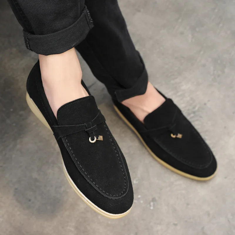Herresko Loafers – Semsket Skinn – Slip-On – Gummisåle – Dekorativ Dusk