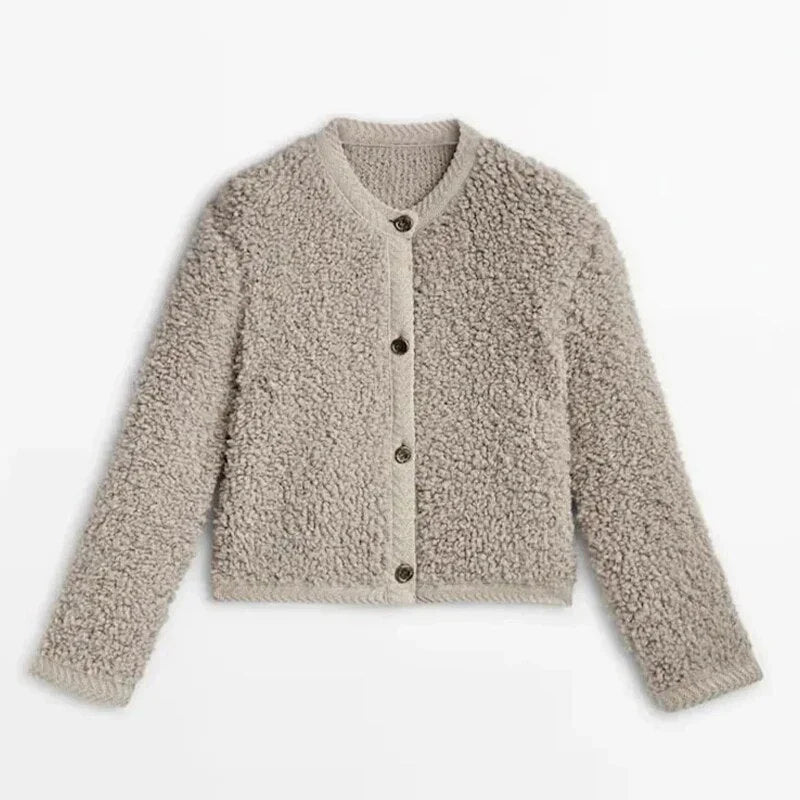 Dam Teddyjacka – Oversized Passform – Mjuk Textur – Knappar – Utan Krage