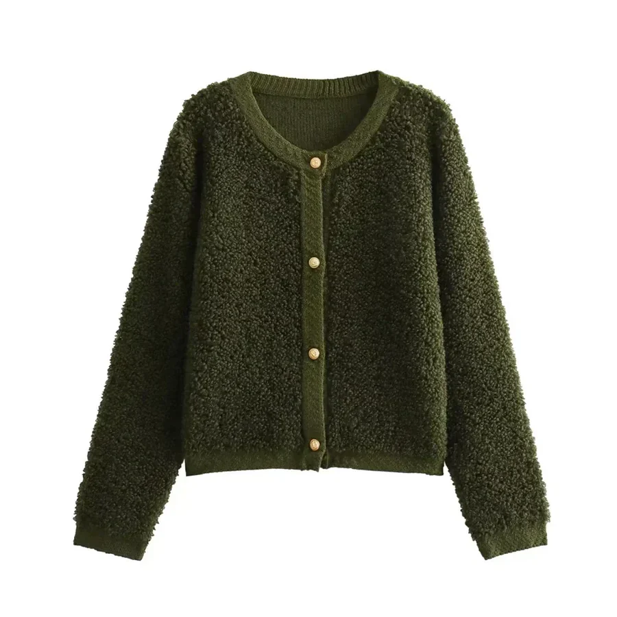 Dam Teddyjacka – Oversized Passform – Mjuk Textur – Knappar – Utan Krage