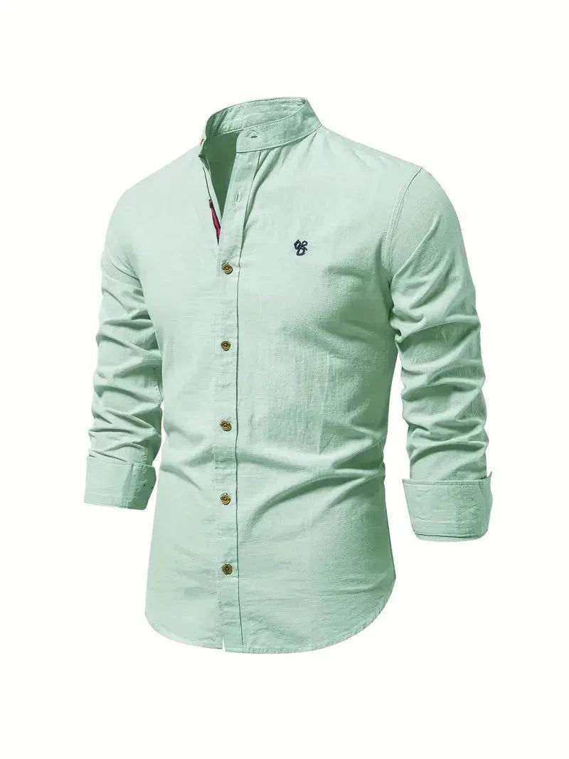 Herrskjorta - Slim Fit - Mandarin Krage - Långärmad Andningsbar Casual