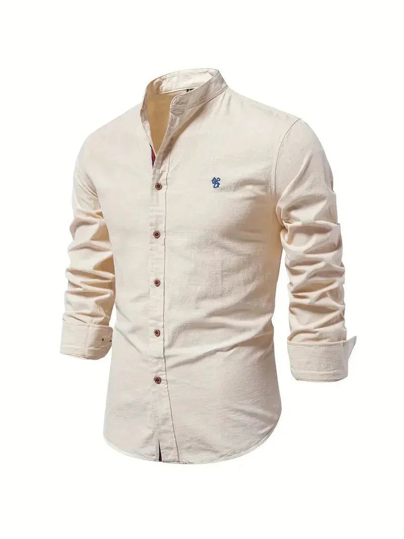 Herrskjorta - Slim Fit - Mandarin Krage - Långärmad Andningsbar Casual
