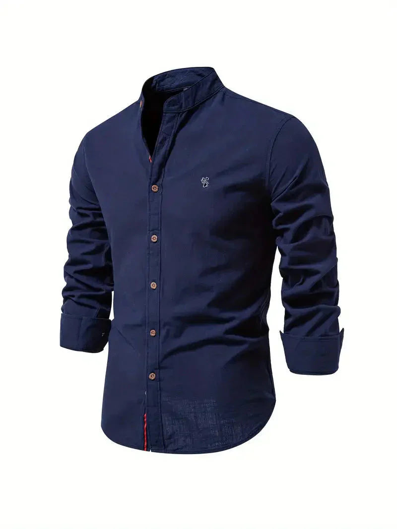 Herrskjorta - Slim Fit - Mandarin Krage - Långärmad Andningsbar Casual