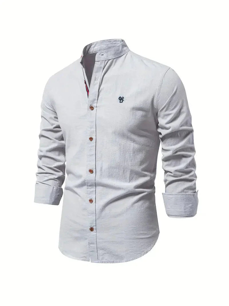 Herrskjorta - Slim Fit - Mandarin Krage - Långärmad Andningsbar Casual