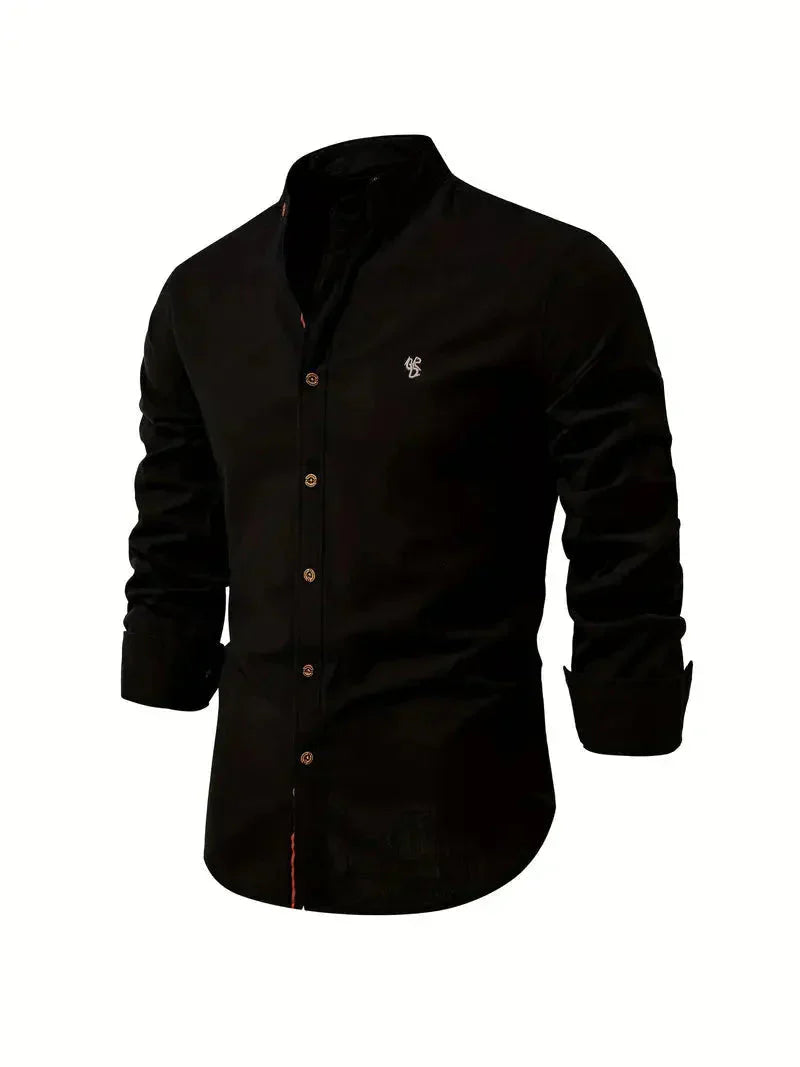 Herrskjorta - Slim Fit - Mandarin Krage - Långärmad Andningsbar Casual