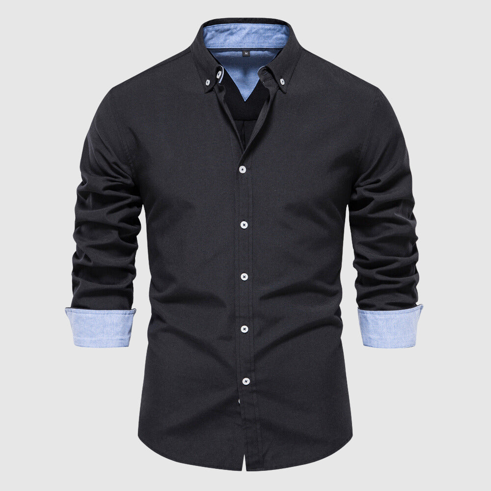 Herrskjorta - Smal Passform - Långärmad Button-Down Krage - Elegant och Mångsidig