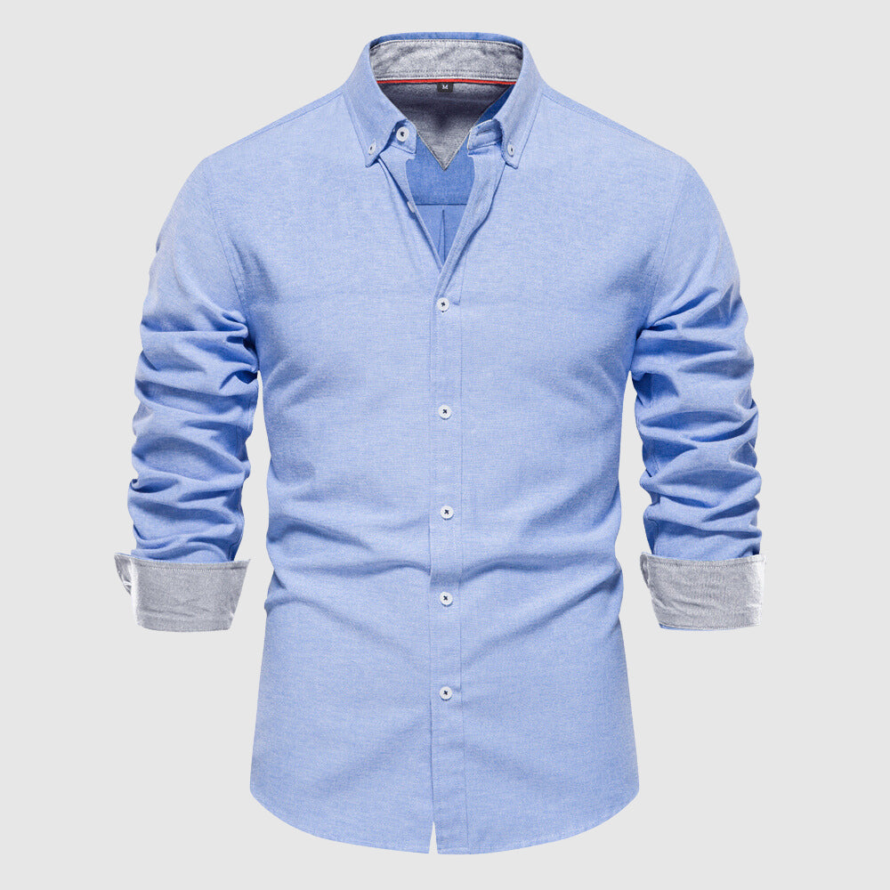 Herrskjorta - Smal Passform - Långärmad Button-Down Krage - Elegant och Mångsidig