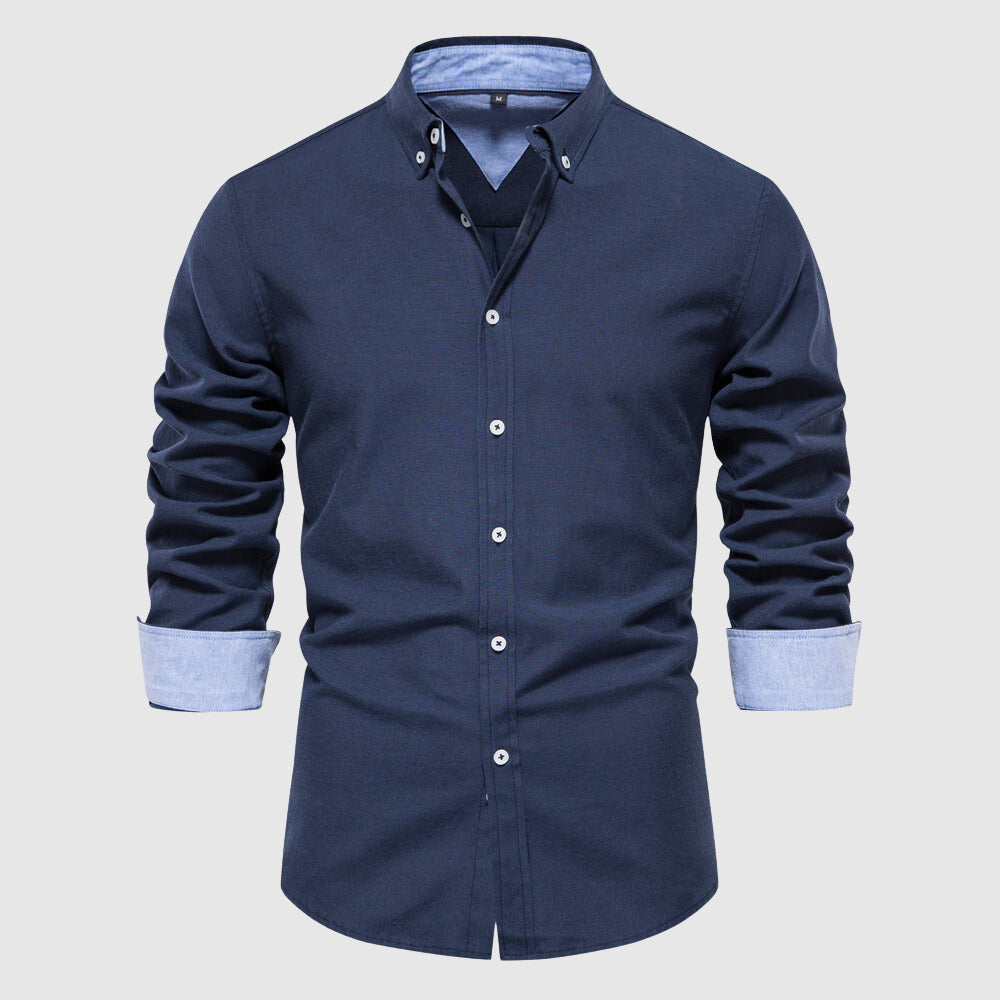 Herrskjorta - Smal Passform - Långärmad Button-Down Krage - Elegant och Mångsidig
