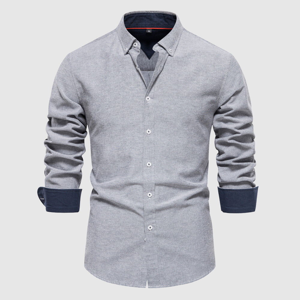 Herrskjorta - Smal Passform - Långärmad Button-Down Krage - Elegant och Mångsidig
