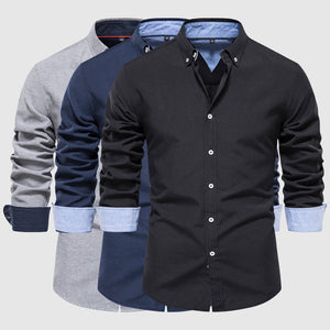 Herrskjorta - Smal Passform - Långärmad Button-Down Krage - Elegant och Mångsidig