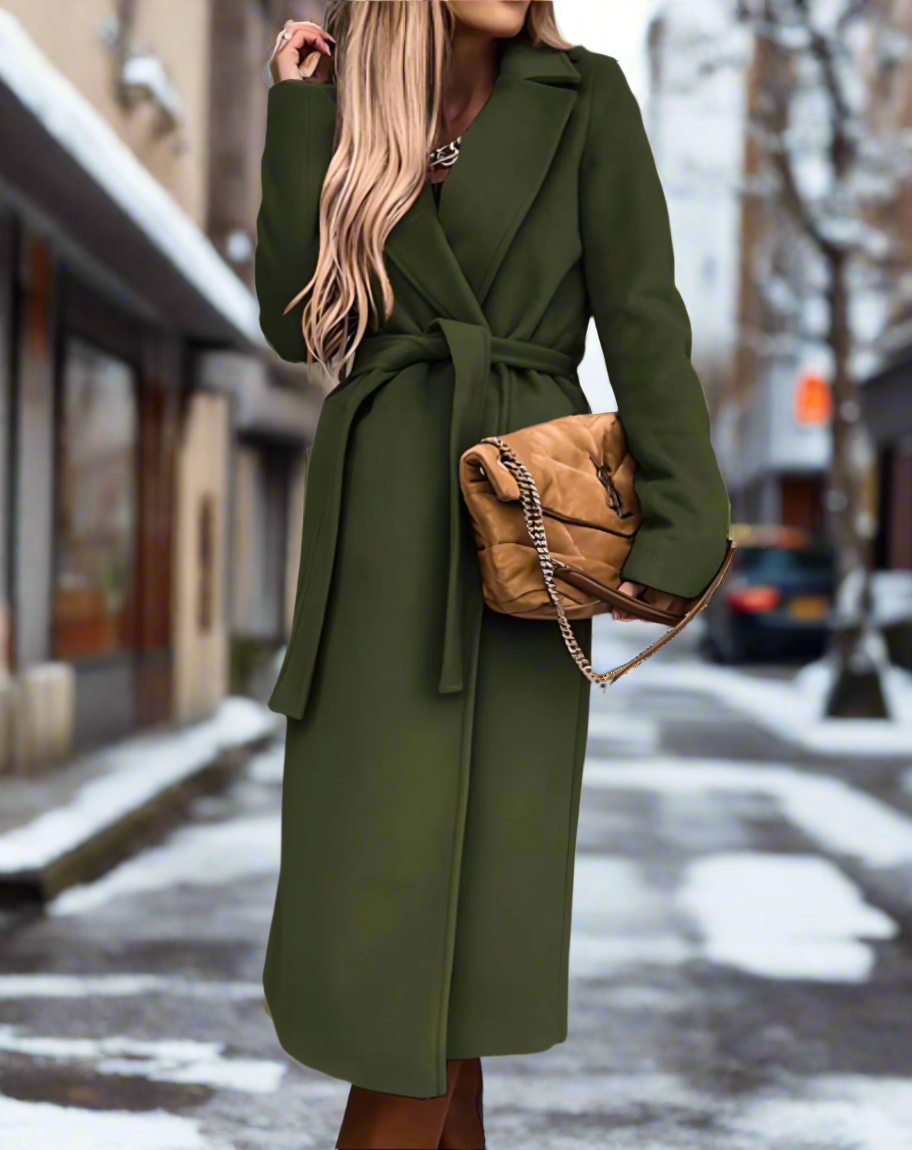 Kvinnelig trenchcoat - Ullblanding - Lang passform - Belte i livet - Klassisk snitt