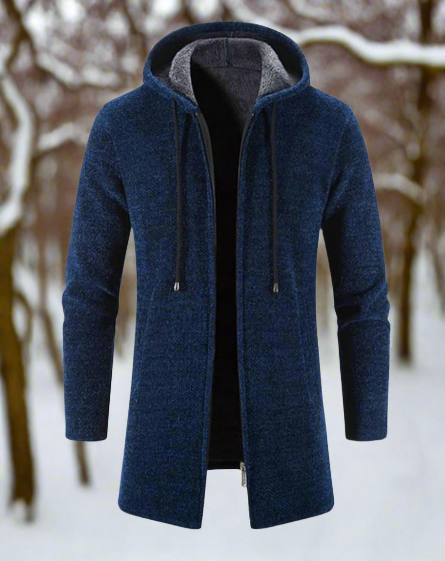 Herr Lång Hoodiecardigan – Texturerat Tyg – Öppen Front – Slim Fit – Justerbar Huva