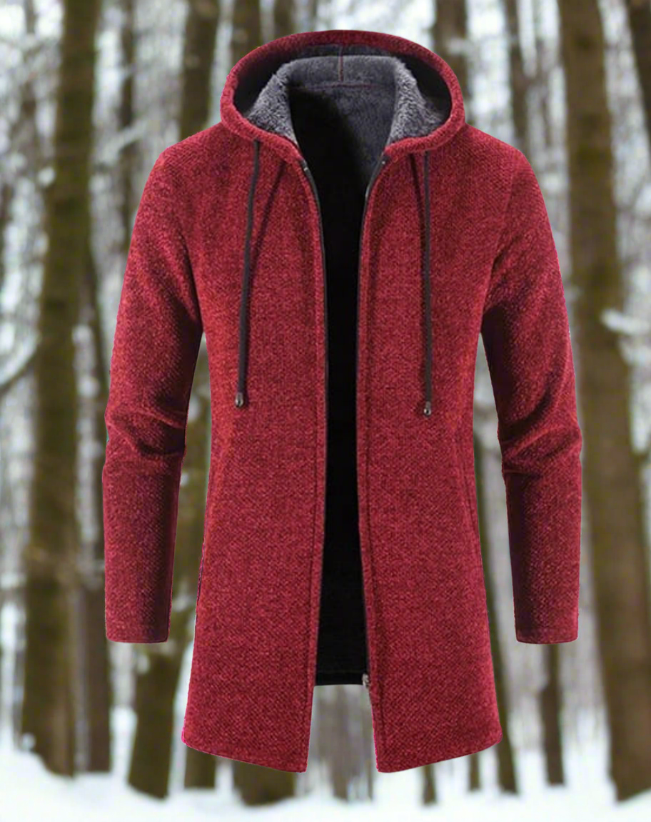 Herr Lång Hoodiecardigan – Texturerat Tyg – Öppen Front – Slim Fit – Justerbar Huva