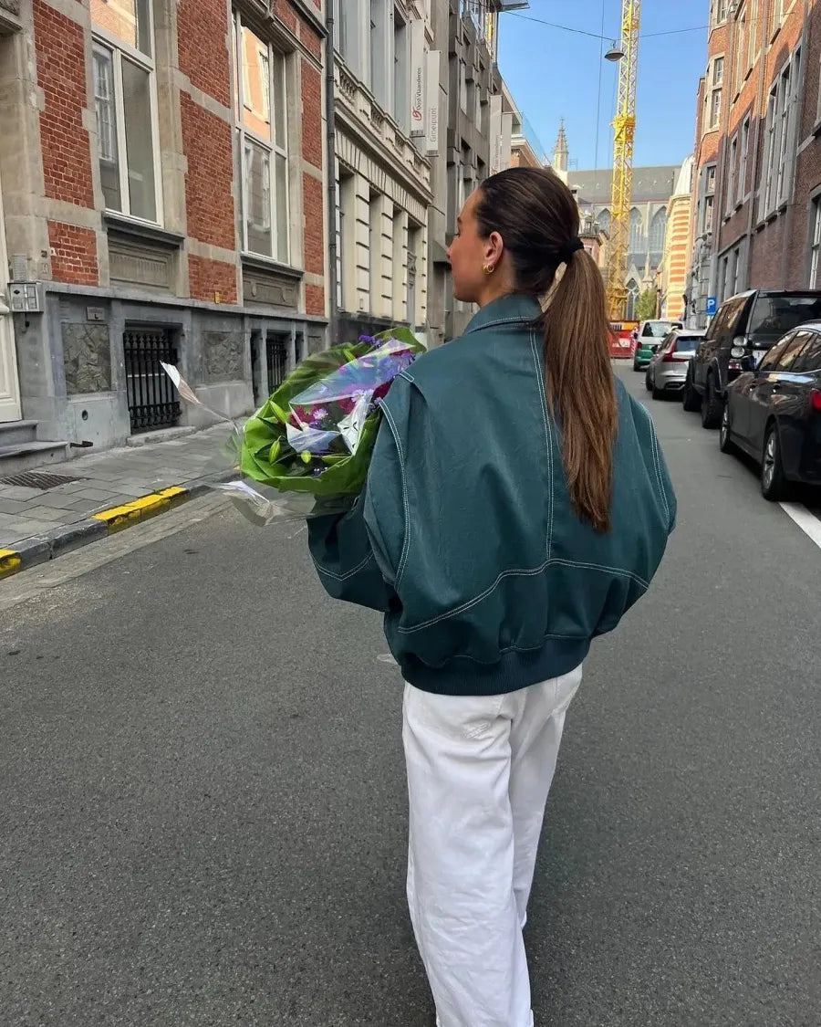 Dam Bomberjacka - Skinnlook - Oversized Passform - Dragkedja Fram - Klassisk Krage