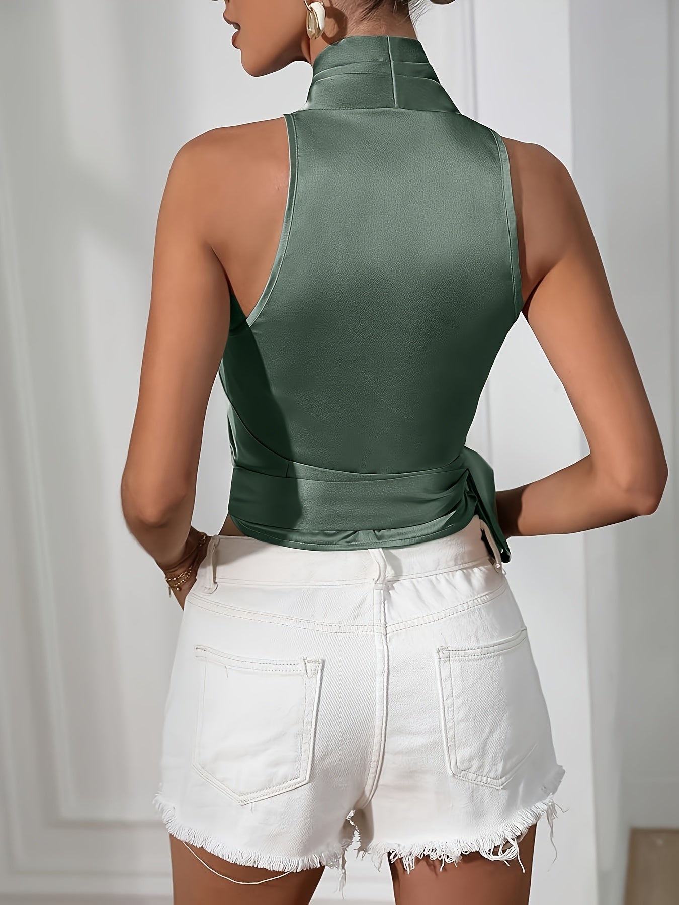 Dam Halter Wrap Topp - Draperad Ringning - Justerbar Passform - Elegant Festklädsel