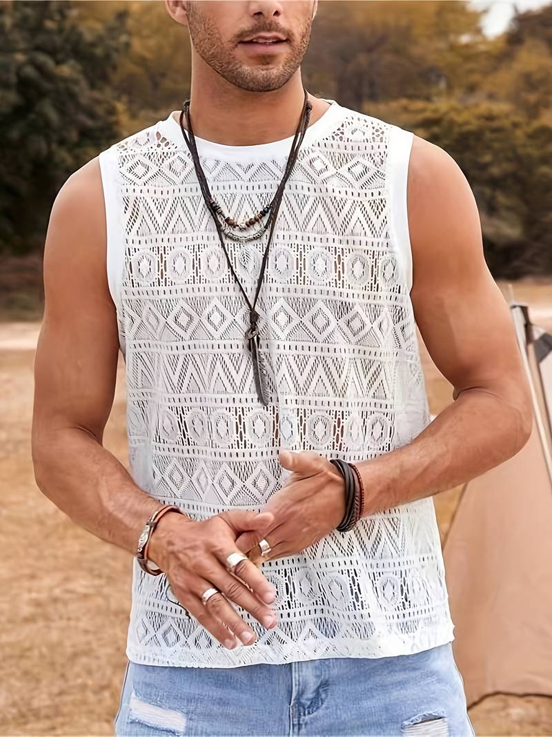 Herre Tanktop - Blonder - Pustende og Lett - Geometrisk Mønster - Uformell Passform