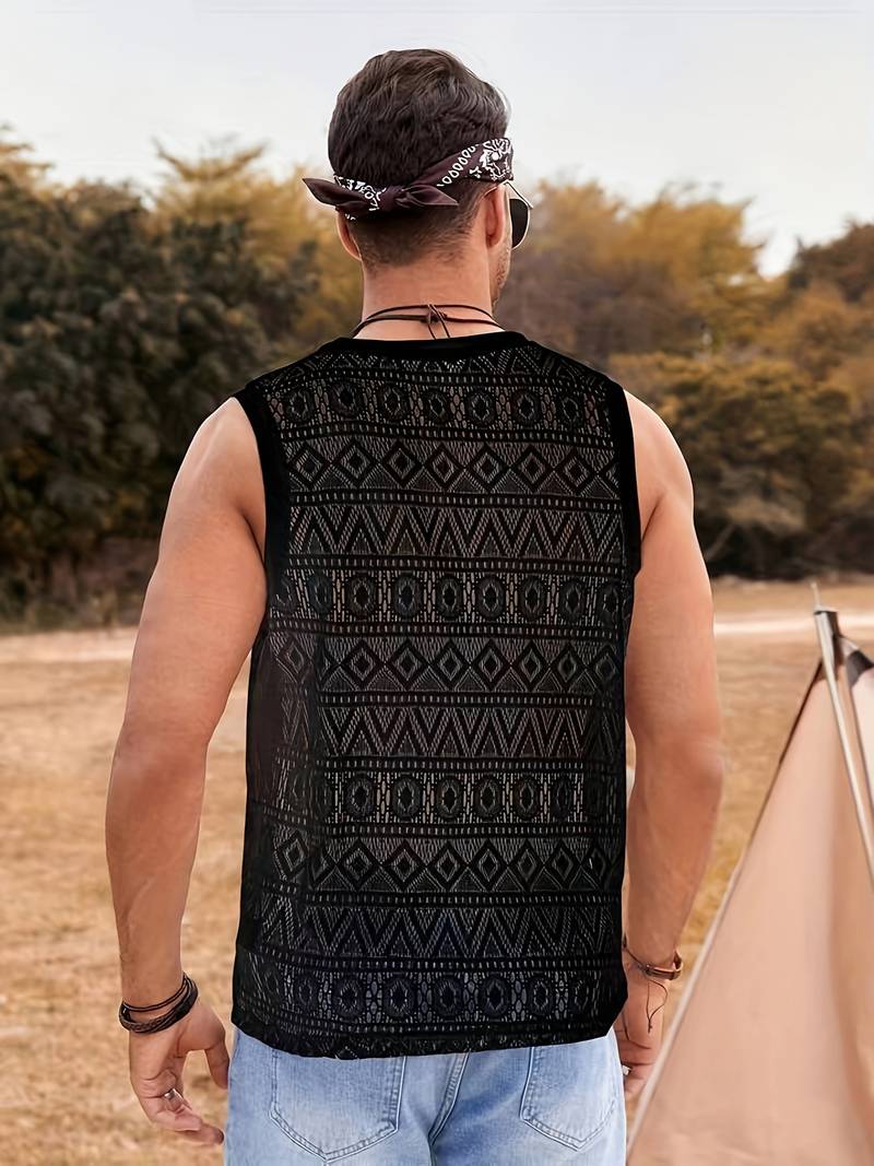 Herre Tanktop - Blonder - Pustende og Lett - Geometrisk Mønster - Uformell Passform