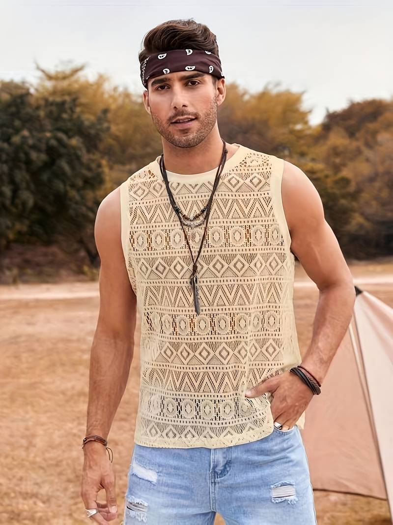 Herre Tanktop - Blonder - Pustende og Lett - Geometrisk Mønster - Uformell Passform