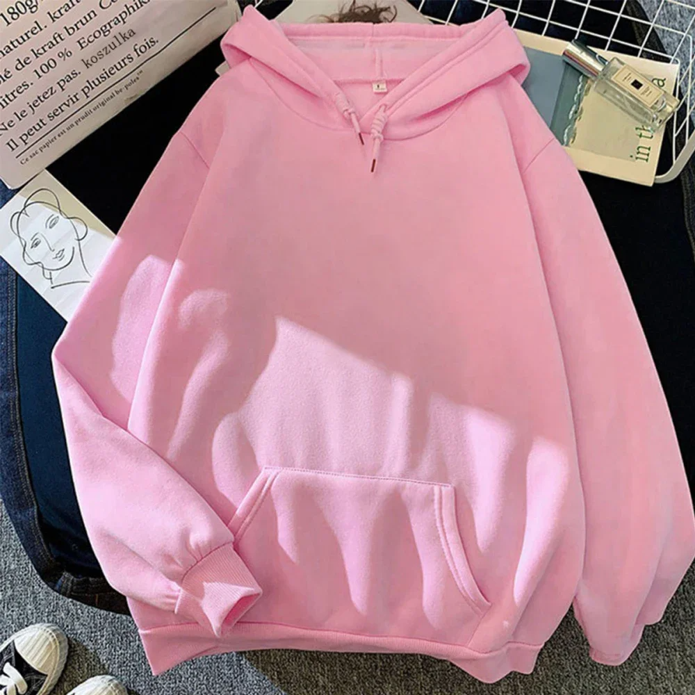 Dam Huvtröja – Fleece – Oversized Passform – Känguruficka – Ribbstickade Manschetter