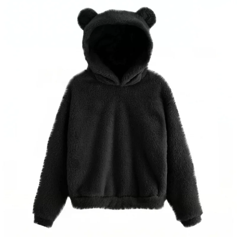 Dam Hoodie – Fleece Tyg – Avslappnad Passform – Långa Ärmar – Ördetaljer på Huvudbonad
