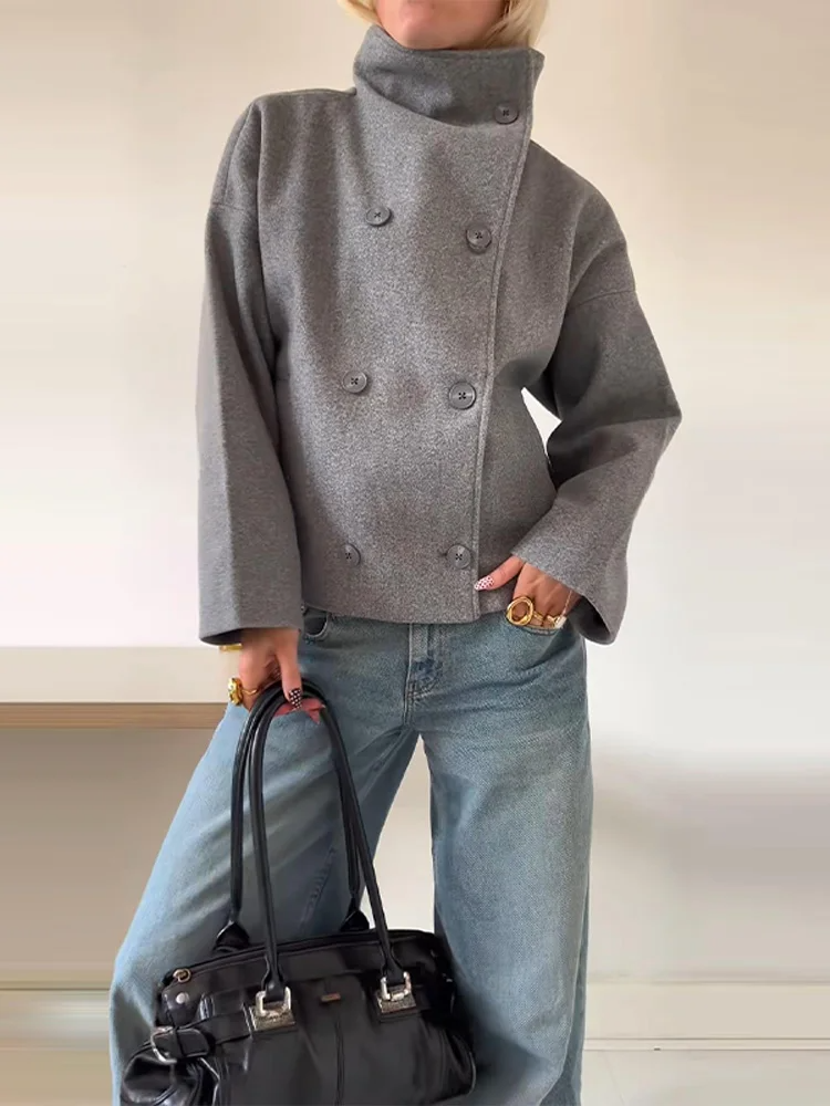 Damkappa – Ullblandning – Oversized passform – Ståkrage – Dubbelsidig