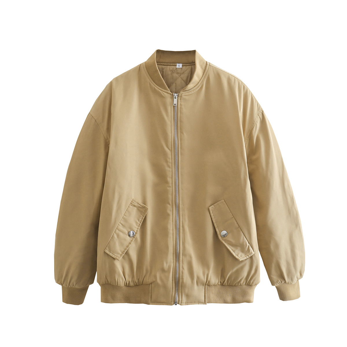 Dam Bomberjacka – Oversized Passform – Slät Textur – Dragkedja – Ribbad Kant