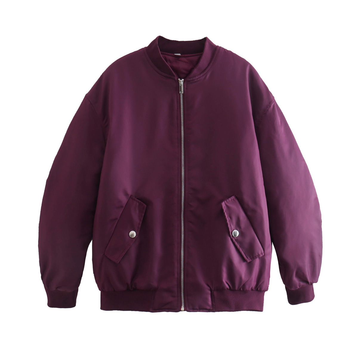 Dam Bomberjacka – Oversized Passform – Slät Textur – Dragkedja – Ribbad Kant