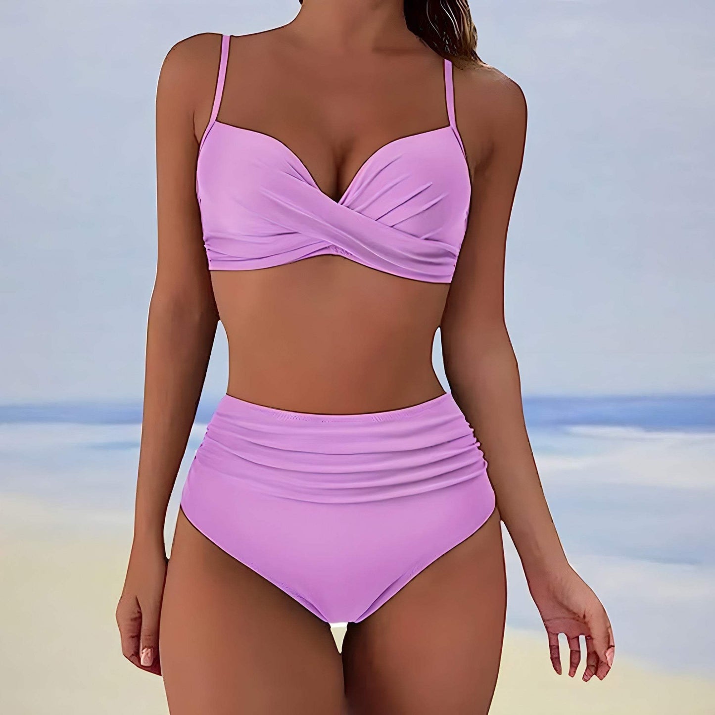 Dam Bikini - Omslagsdesign Topp - Justerbara Remmar - Hög Midja - Smickrande Passform