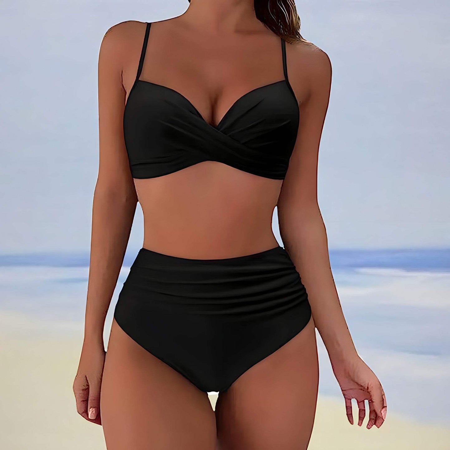 Dam Bikini - Omslagsdesign Topp - Justerbara Remmar - Hög Midja - Smickrande Passform