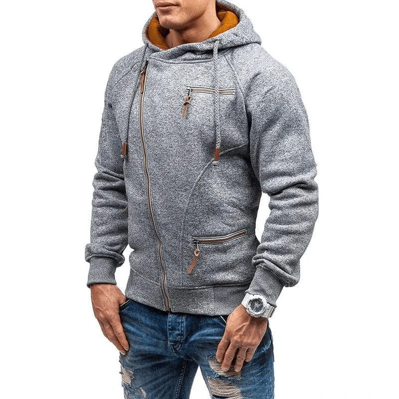 Herrtröja med huva – Fleece – Normal passform – Asymmetrisk dragkedja – Vardagsbruk