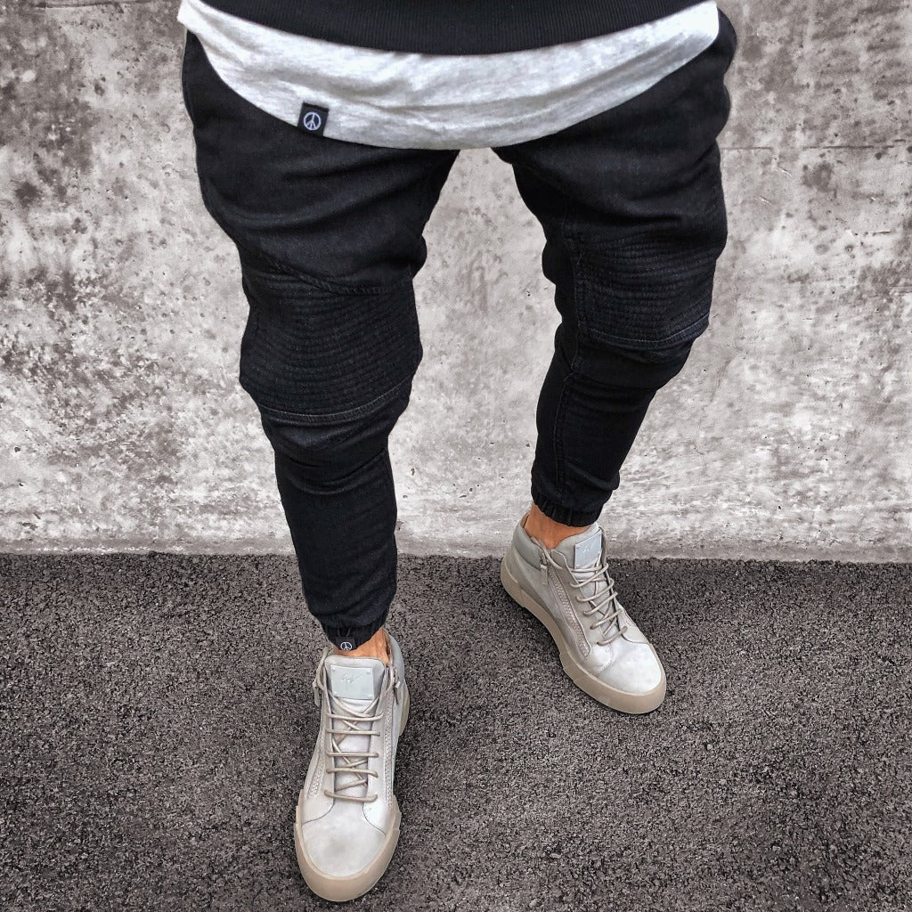 Herrebukse jogger – Smal passform – Stretchstoff – Ribbestrikkede knær – Full lengde