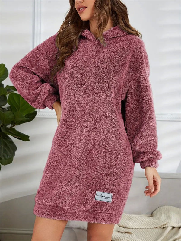 Dam huvtröja-klänning – Fleece – Oversized passform – Långärmad loungestil