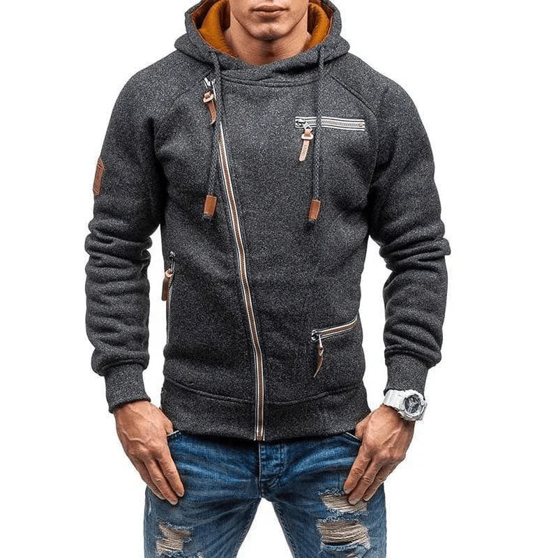 Herrtröja med huva – Fleece – Normal passform – Asymmetrisk dragkedja – Vardagsbruk