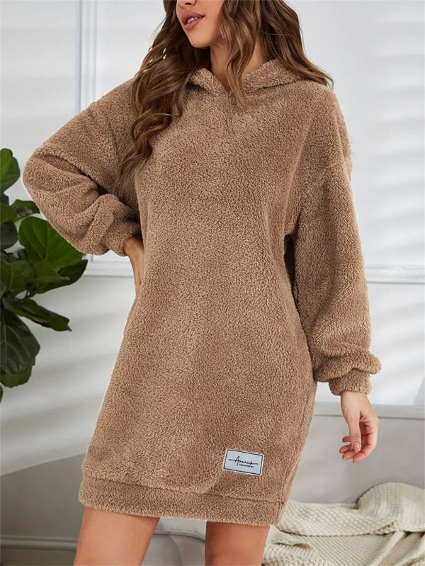 Dam huvtröja-klänning – Fleece – Oversized passform – Långärmad loungestil