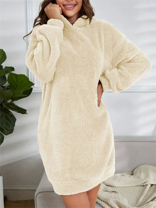 Dam huvtröja-klänning – Fleece – Oversized passform – Långärmad loungestil
