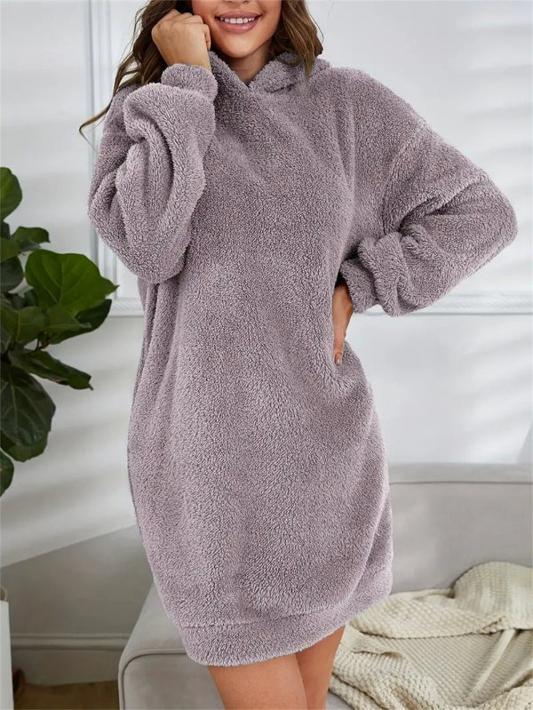 Dam huvtröja-klänning – Fleece – Oversized passform – Långärmad loungestil