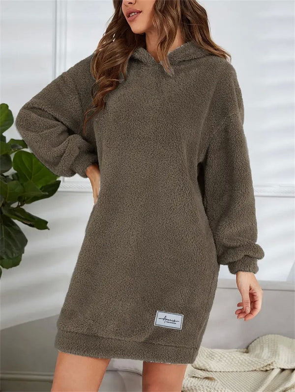 Dam huvtröja-klänning – Fleece – Oversized passform – Långärmad loungestil