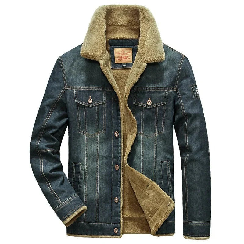 Herr jeansjacka – Regular fit – Fuskpälsfoder – Knappfront – Bröstfickor