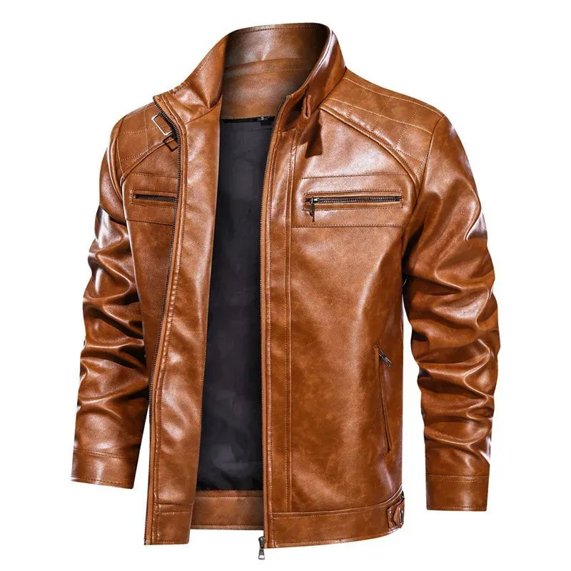 Herr bikerjacka – Slim fit – Axel detaljer – Dragkedjor – Skinnlook