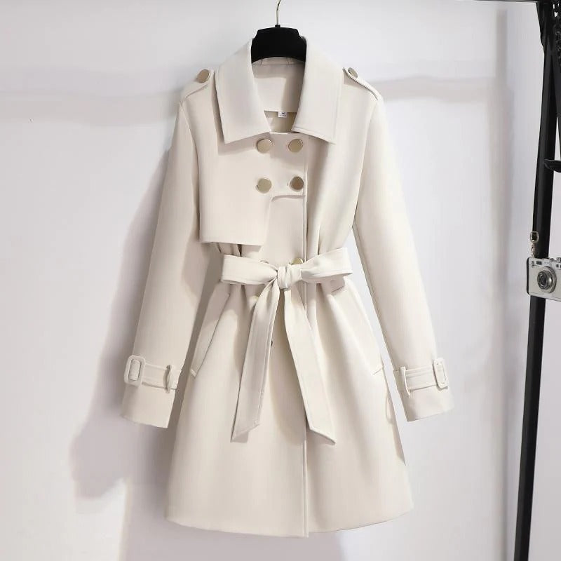 Damtrenchcoat – skräddarsydd passform – bälte i midjan – dubbelknäppt design