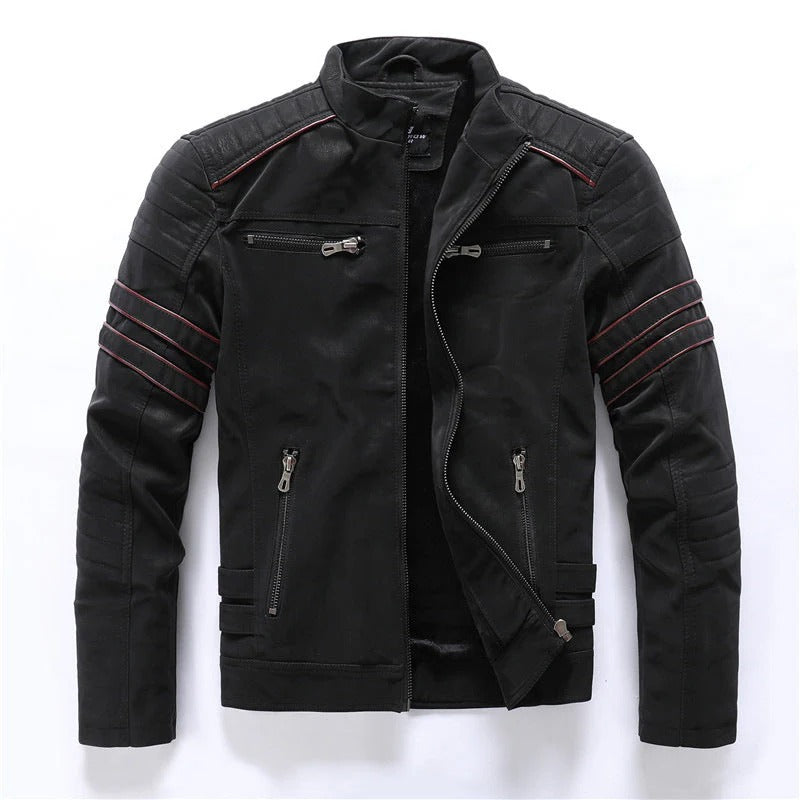 Herr bikerjacka – Slim fit – Vadderade axlar – Dragkedjestängning – Ståkrage