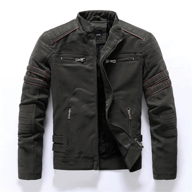 Herr bikerjacka – Slim fit – Vadderade axlar – Dragkedjestängning – Ståkrage