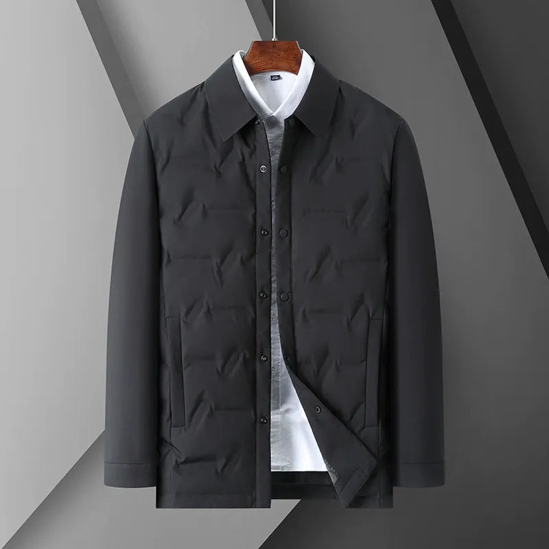Herr dunjacka – Smal passform – Skjortkrage – Knappstängning – Vadderad design