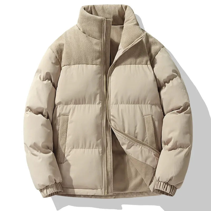 Herr Jacka – Vadderad Oversized Passform – Quiltad Textur – Sammetkrage – Dragkedja