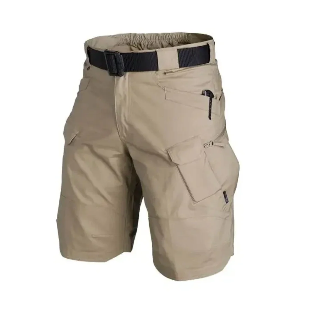 Herrshorts cargo – Avslappnad passform – Andningsbart tyg – 6 dragkedjefickor – Bälte inkluderat