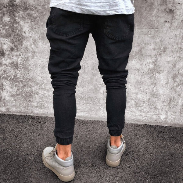 Herrebukse jogger – Smal passform – Stretchstoff – Ribbestrikkede knær – Full lengde