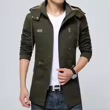Herr Trenchcoat – Regular Fit – Huva – Vindtät – Dragkedja och Fickor
