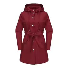 Damtrenchcoat – avslappnad passform – vattenavvisande – huva – bälte – mellanmånga