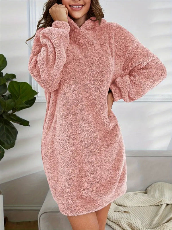 Dam huvtröja-klänning – Fleece – Oversized passform – Långärmad loungestil