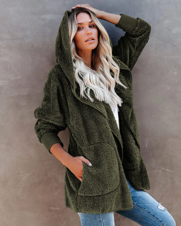 Damkofta med Huva – Sherpa Fleece – Oversized Passform – Öppen Front
