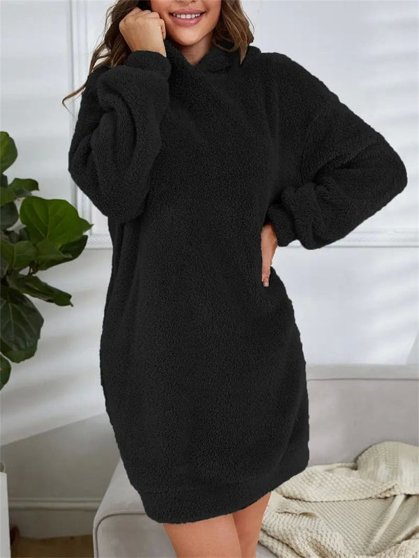 Dam huvtröja-klänning – Fleece – Oversized passform – Långärmad loungestil